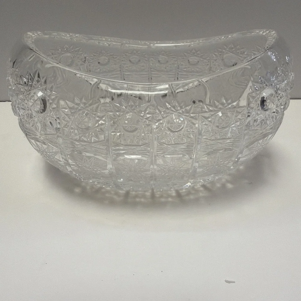 Antique American Brilliant Period Cut Crystal Small Oval Bowl Pinwheel Design 6